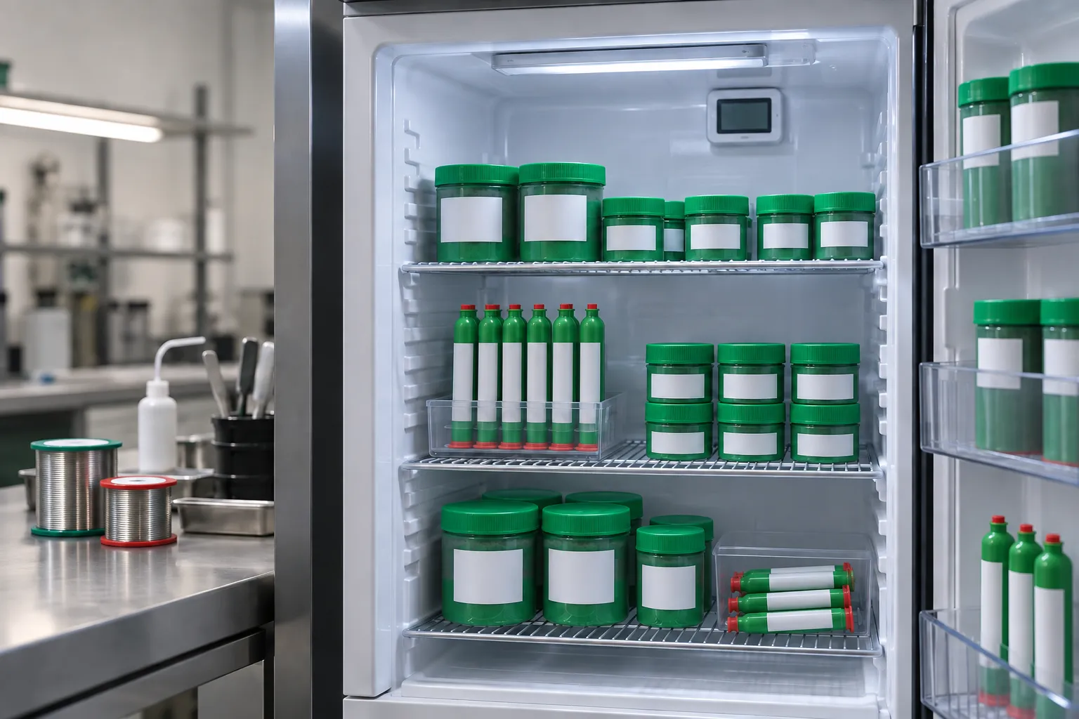 Lotpasten im Laborkühlschrank gelagert