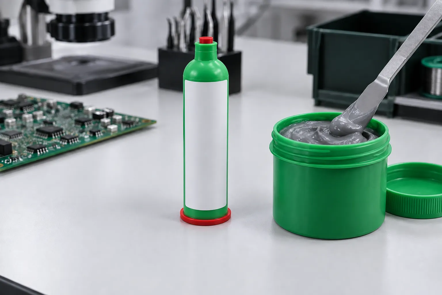 SMD-Lotpaste in Dose und Kartusche